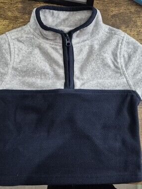OshKosh Bgosh Baby Boy Fleece Quarter Zip Pullover Jacket Gray Navy Blue 12M